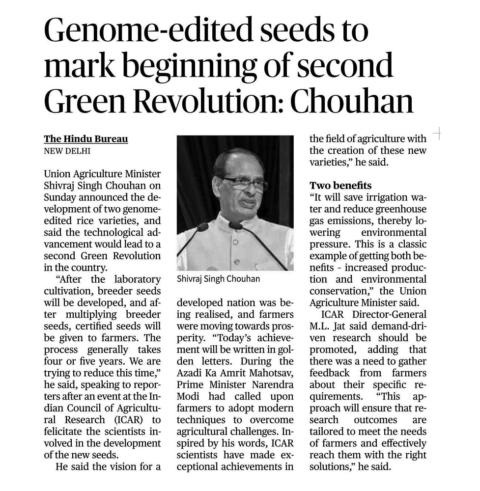 Genome- edited seeds to mark beginning of second Green Revolution: Chouhan