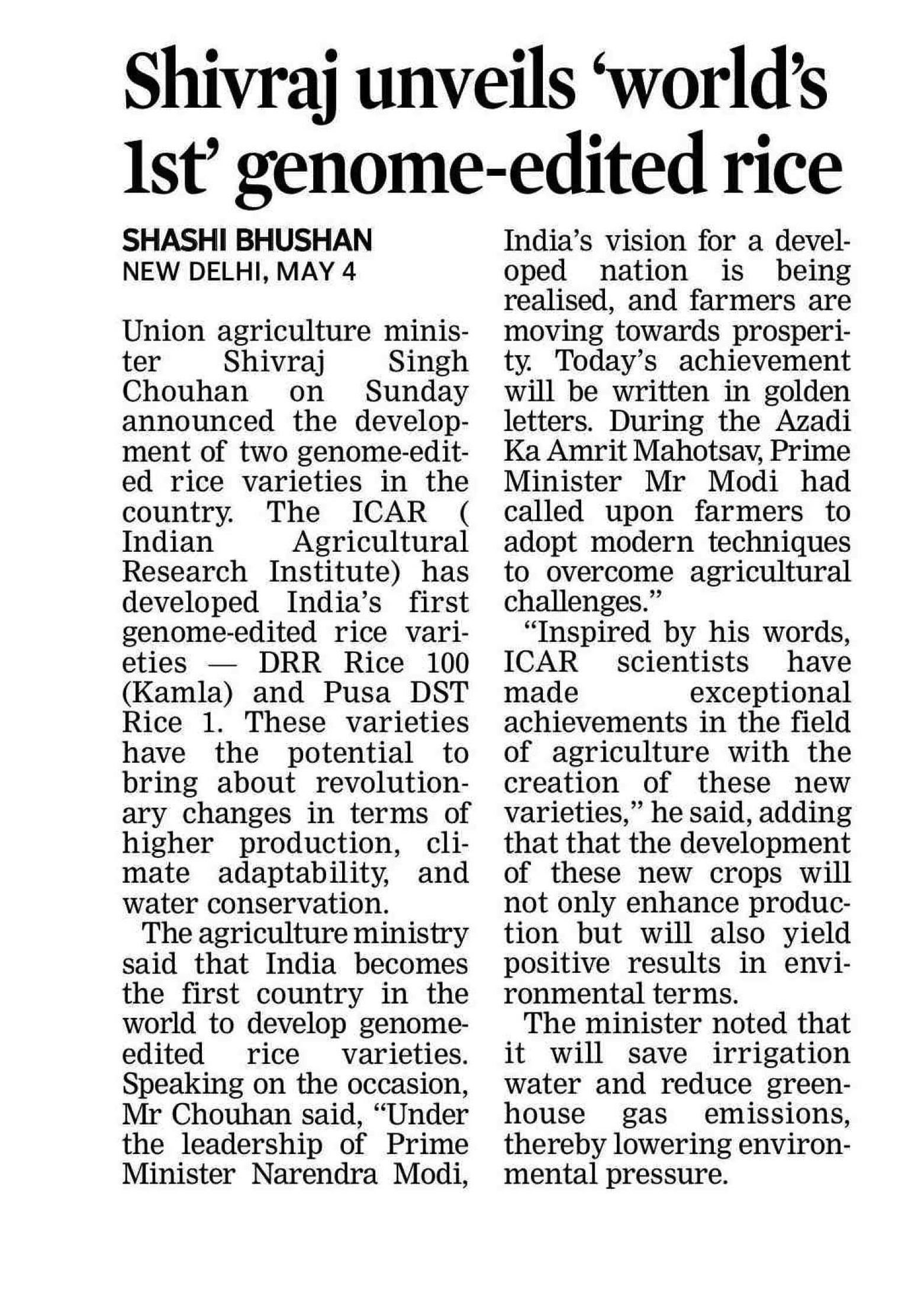 Shivraj unveils 'world's 1st' genome- edited rice