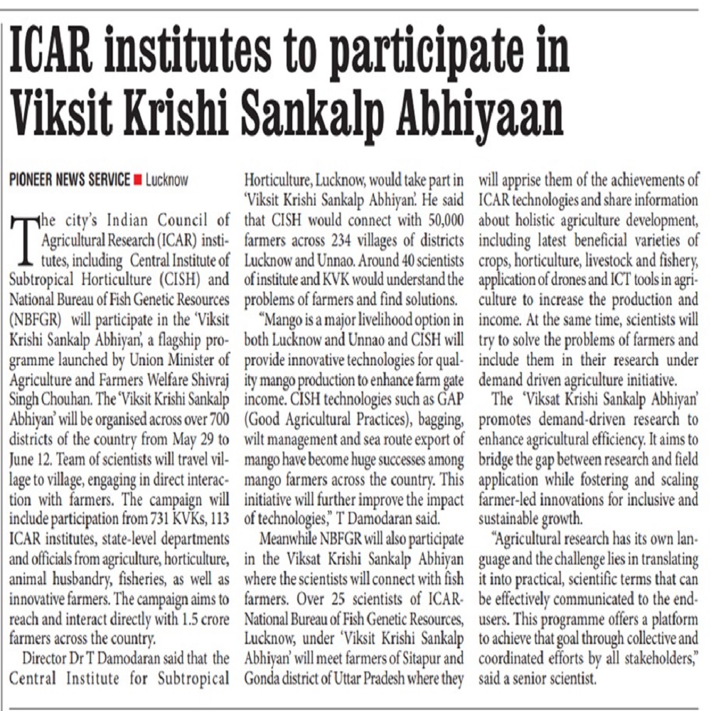 ICAR institutes to participate in Viksit Krishi Sankalp Abhiyaan 