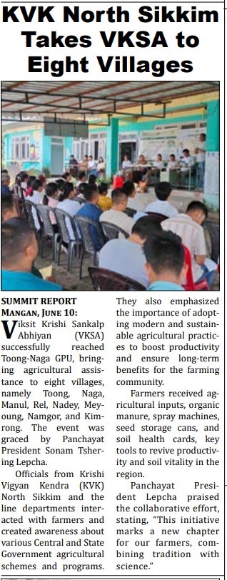 KVK North Sikkim Takes VKSA to Eight Villages