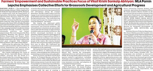 Farmers' Empowerment and Sustainable Practices Focus of Viksit Krishi Sankalp Abhiyan: MLA Pamin Lepcha Emphasises Collective Efforts for Grassroots Development and Agricultural Progress