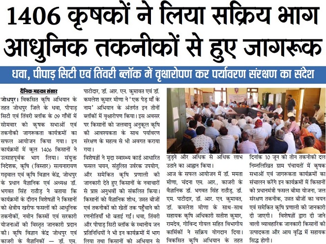 1406 कृषकों ने लिया सिकर्य भाग, आधुनिक तकनीको से हुए जागरूक