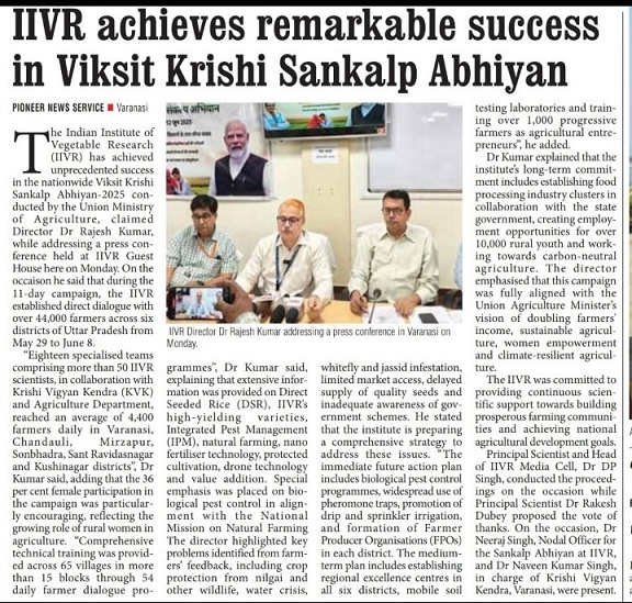 IIVR achieves remarkable success in viksit krishi Sankalp abhiyan