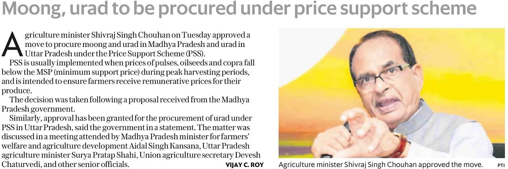 Moong, urad to be procured under price support scheme