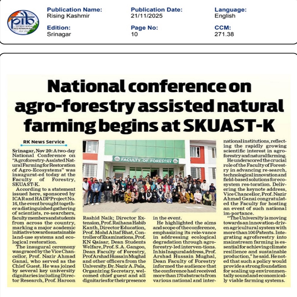 National conference on agro-forestry assisted natural farming begins at SKUAST-K
