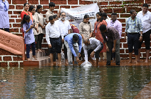 Fish Ranching Organised at Shri Shantadurga Temple, Kavalem, Goa
